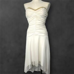 Y2K Homecoming Dress Fairycore Strapless Ruched Dress Coquette Gold Trim Medium